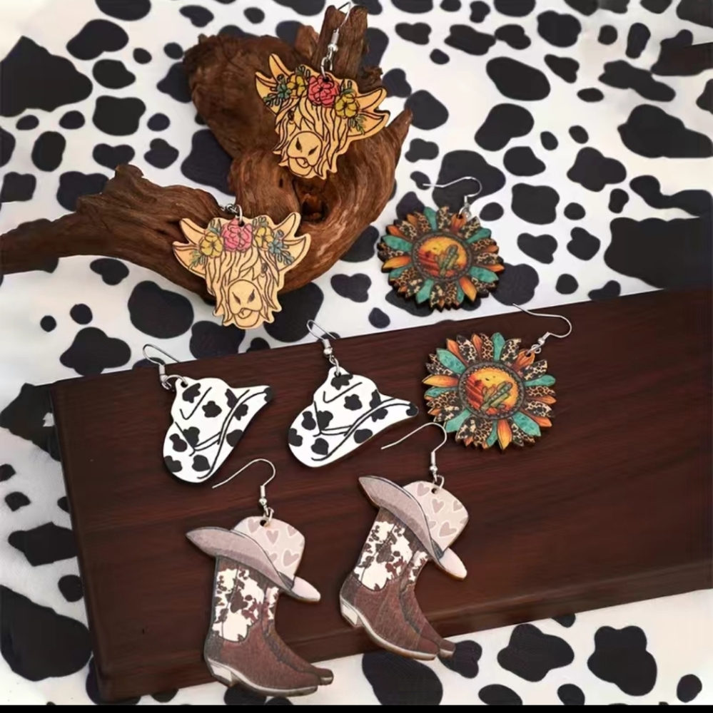Country Western Boho Cowgirl Drop Earrings 4 Earring Set - Picture 6 of 6